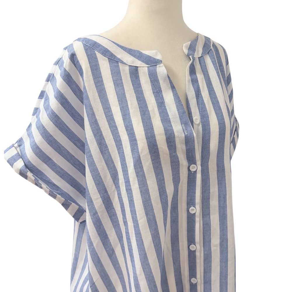 NEW Blue White Striped Shirt Dress Size Large Core Summer Beach Cover Up - Picture 3 of 7